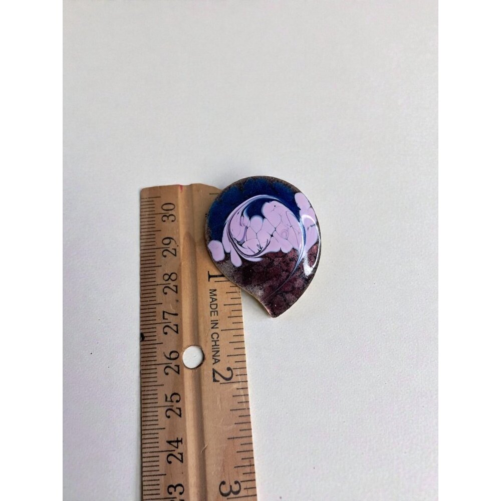 Vintage 1950s-1970s Enamel Copper Earrings, Purple and Blue Abstract Design - Picture 5 of 6